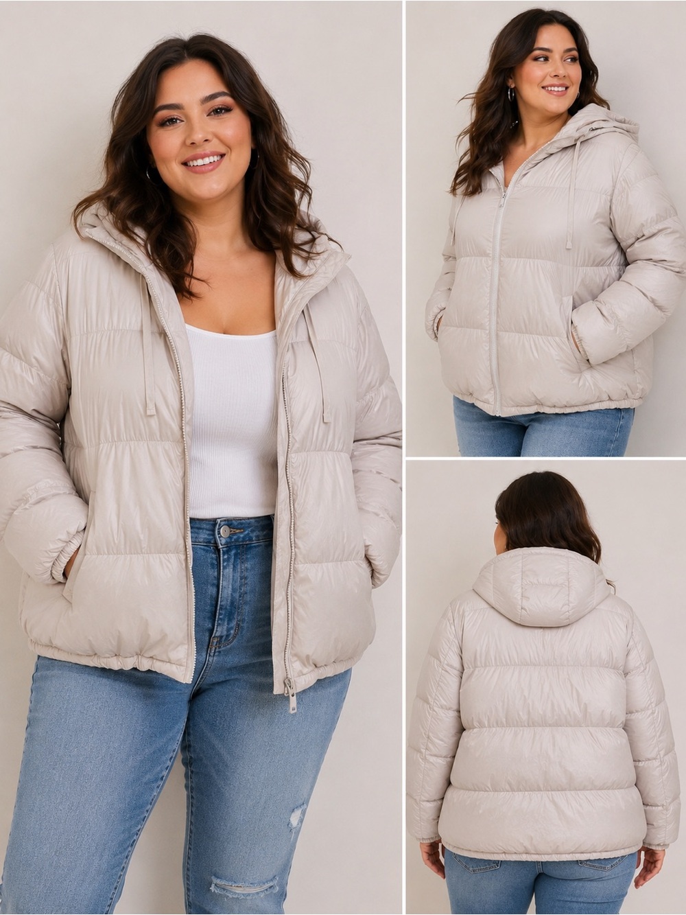 Torrid Size 6x Ivory Beige Hooded Puffer Jacket Water & Wind Resistant Plus Size
